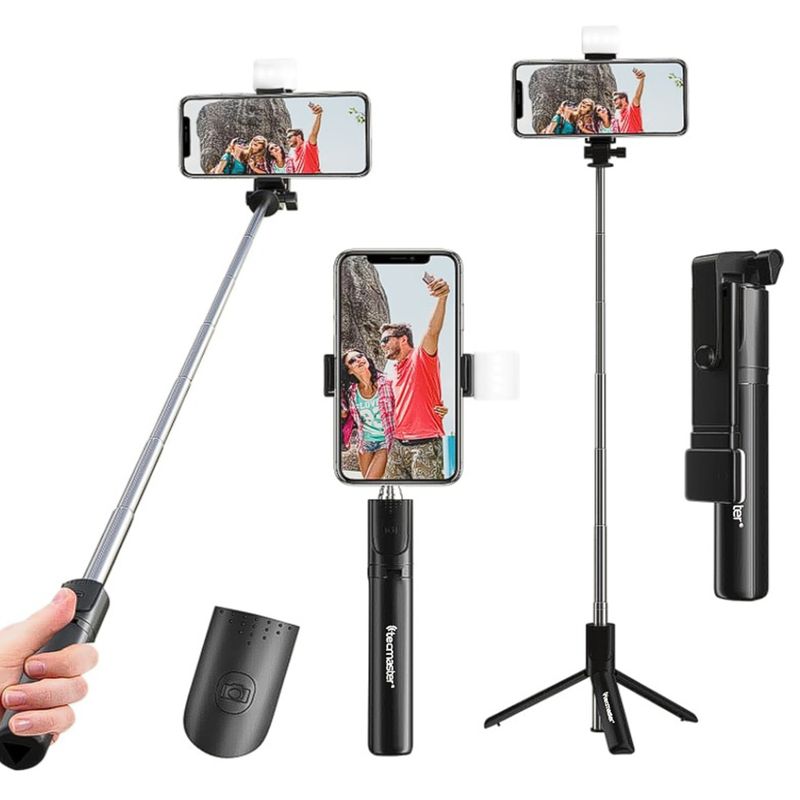 TECMASTER - Tripode Selfie Stick Bluetooth + Tripode + Control Tecmaster Negro