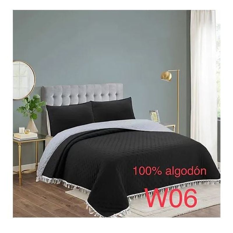 GENERICO - Cubrecama de algodon Quilt 2,5 Plazas King Flecos Reversible