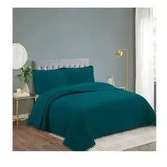 GENERICO - Cubrecama de algodon Quilt 2 Plazas Pompon Reversible