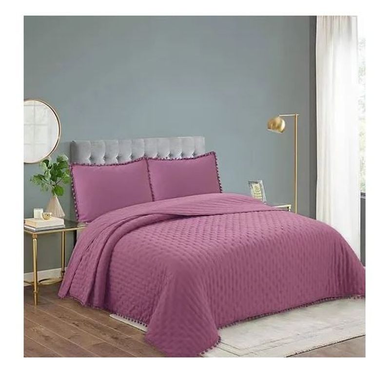 GENERICO - Cubrecama de algodon Quilt 2 Plazas Pompon Lila