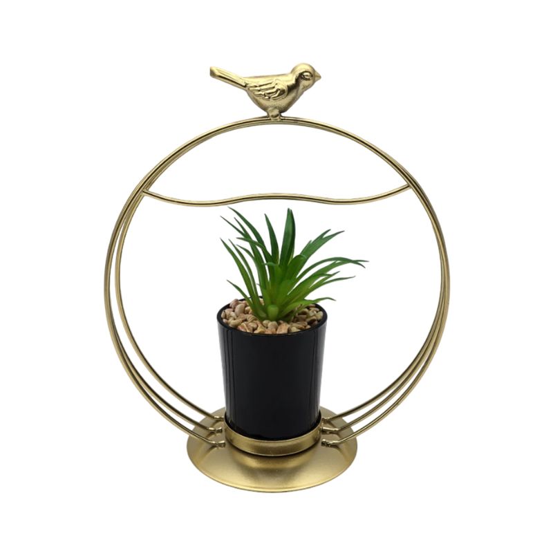 GENERICO - Figura Decorativa Candelabro Pajarito Dorado Con Mini Planta