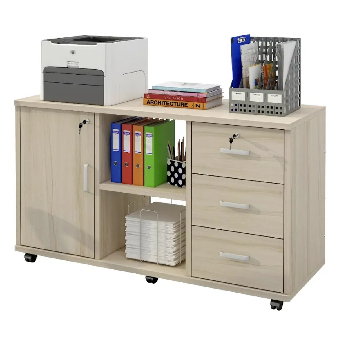 HOMER DESIGN - Mueble De Oficina Archivador Cajonera Gabinete Con Llave Con Rueda