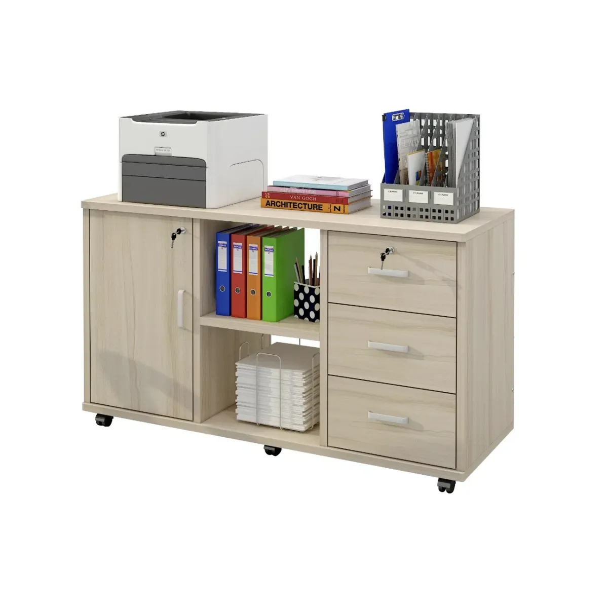 HOMER DESIGN - Mueble De Oficina Archivador Cajonera Gabinete Con Llave Con Rueda