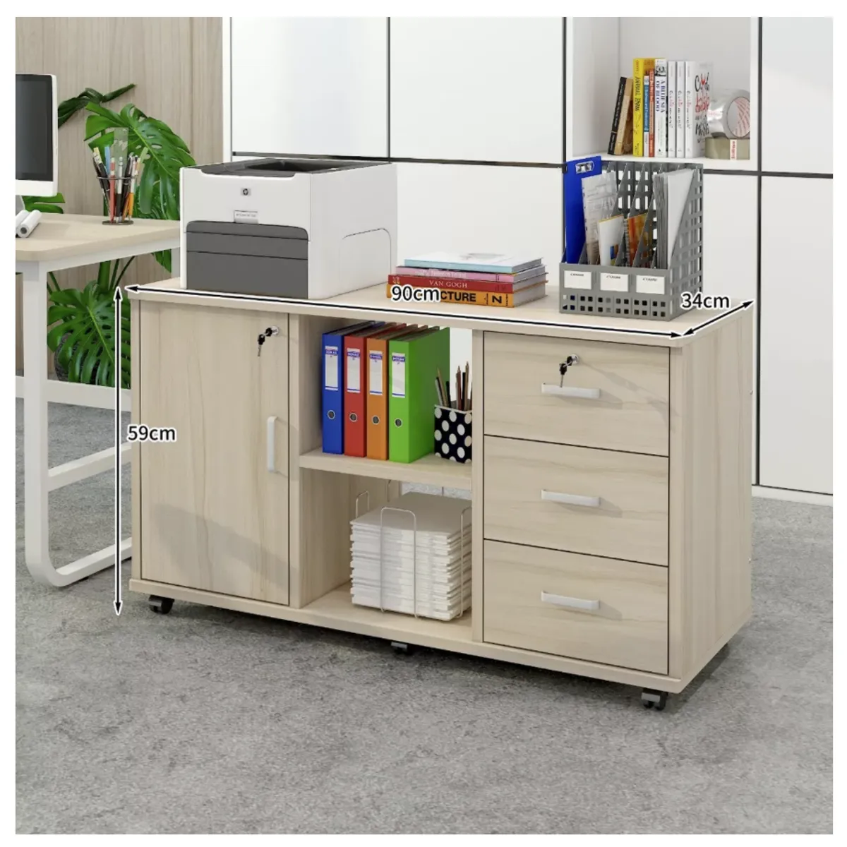 HOMER DESIGN - Mueble De Oficina Archivador Cajonera Gabinete Con Llave Con Rueda