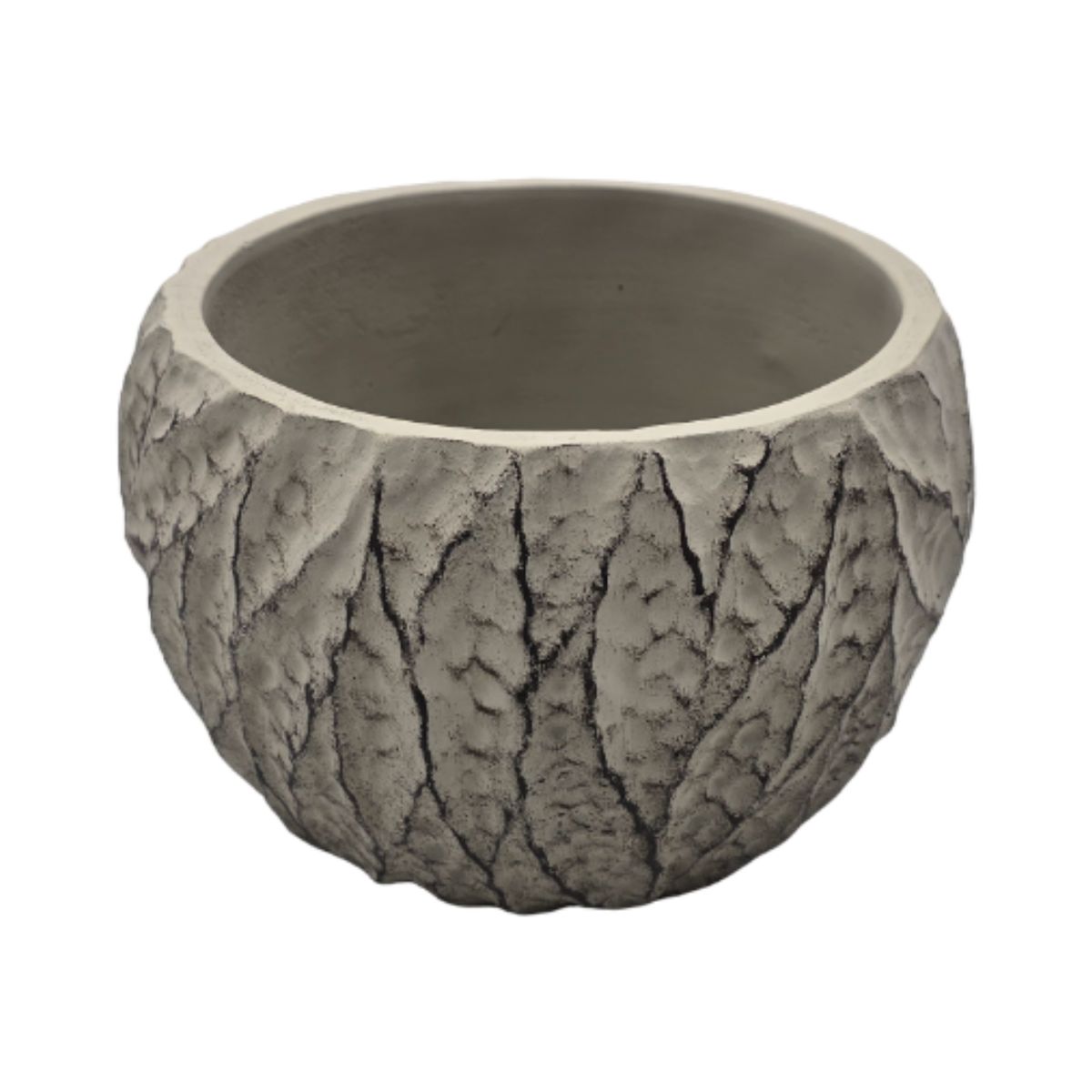 GENERICO - Set 4 Macetero Maceta Acabado Cemento Relieve Hojas Gris S