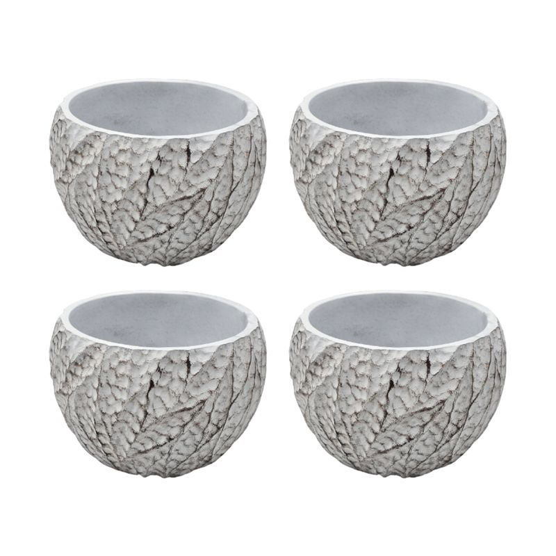 GENERICO - Set 4 Macetero Maceta Acabado Cemento Relieve Hojas Blanco S