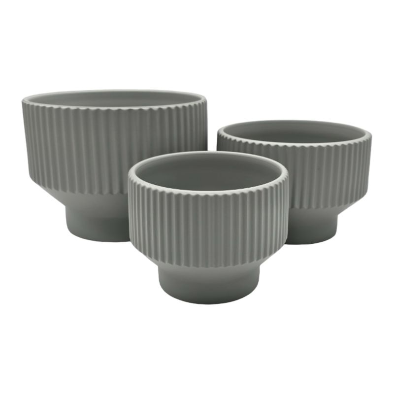 GENERICO - Set 3 Maceteros Maceta De Ceramica Copon Lineas Gris Mate