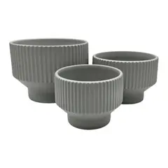 GENERICO - Set 3 Maceteros Maceta De Ceramica Copon Lineas Gris Mate
