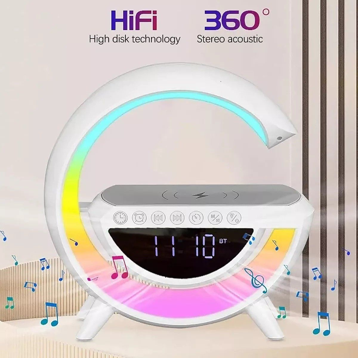 GENERICO - Lámpara parlante G reloj radio Bluetooth usb SD card luces wym