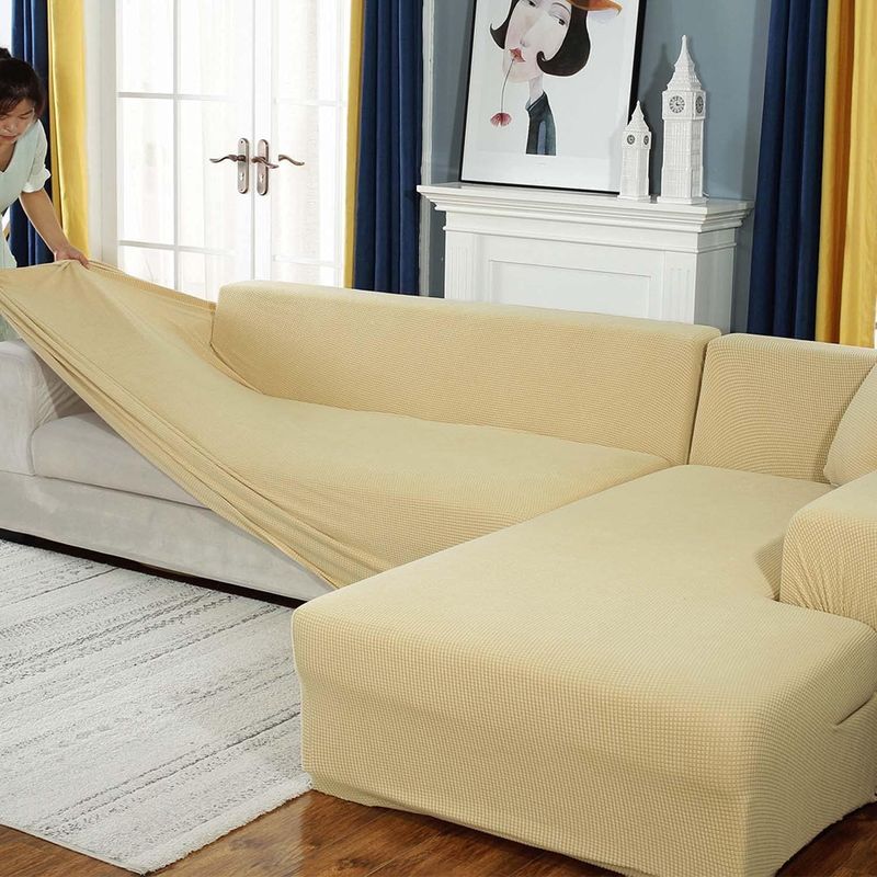 GENERICO - Funda Para Sillon Tipo L Seccional Tela Cuadrille Color BEIGE