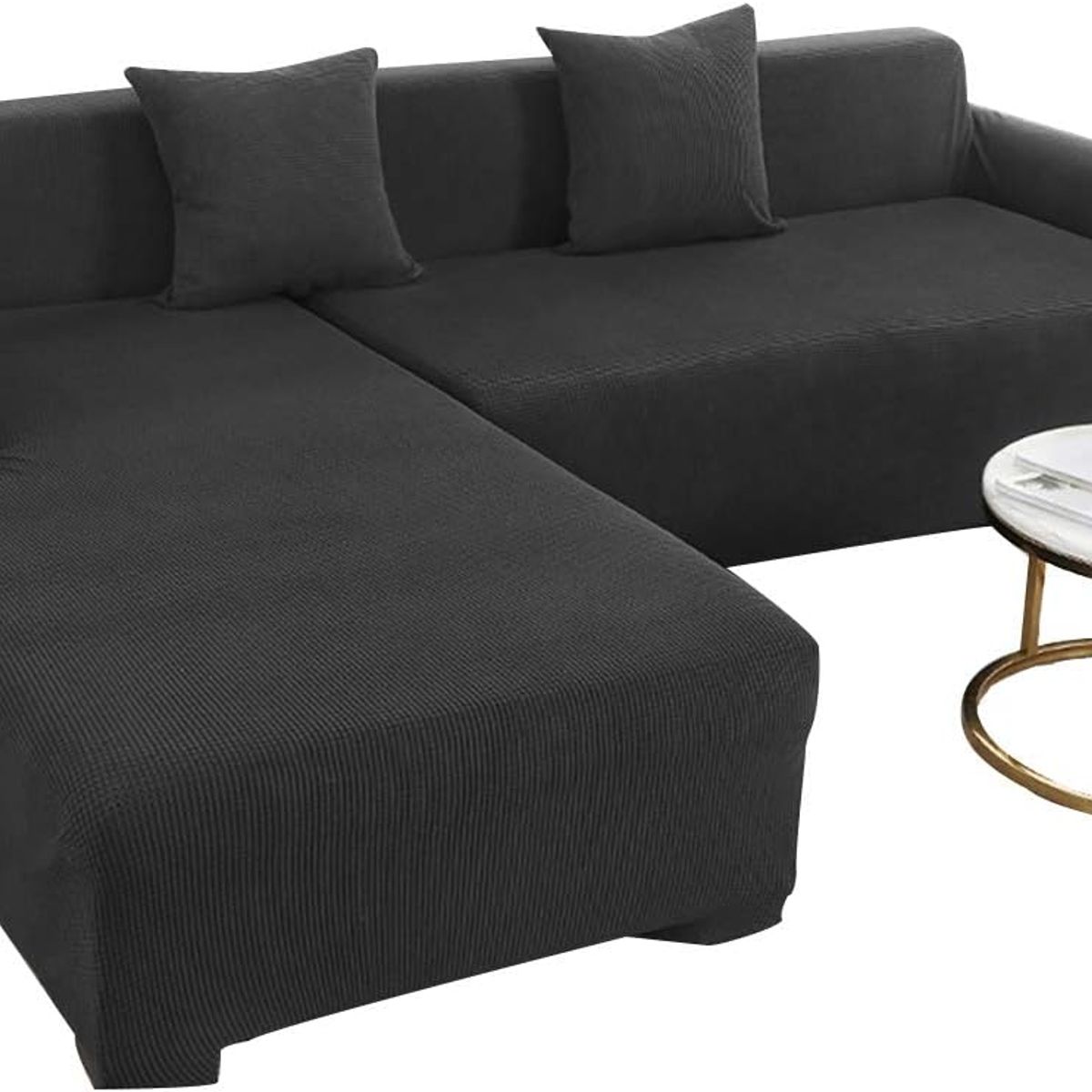 GENERICO - Funda Para Sillon Tipo L Seccional Tela Cuadrille Color NEGRO