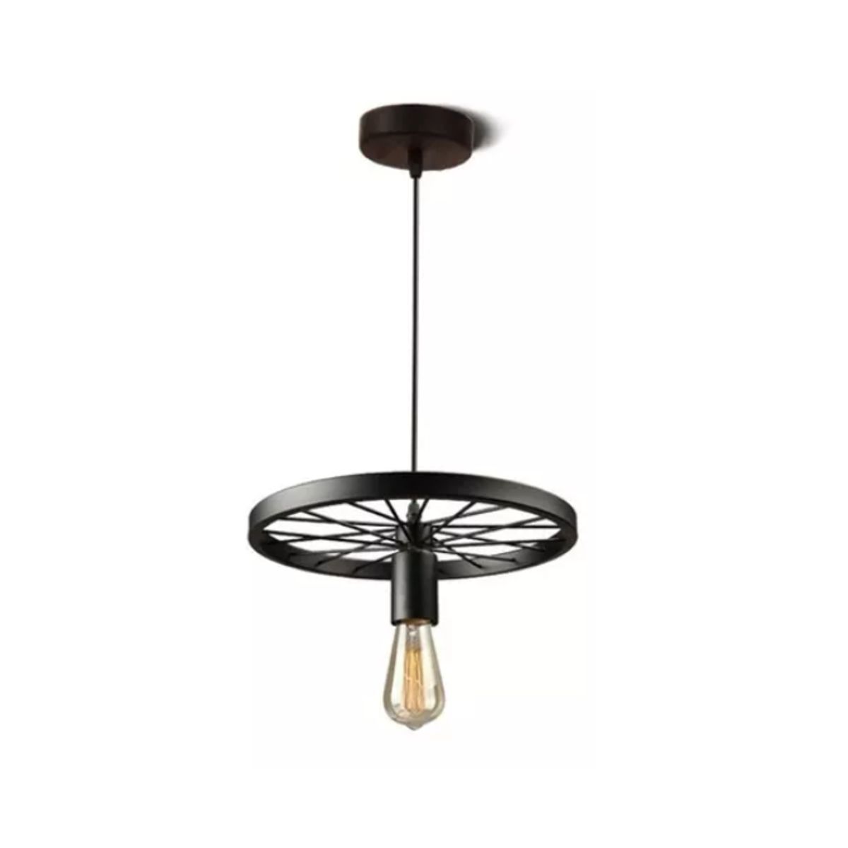 GENERICO - Lampara Colgante Rueda De Fierro Techo Negra Vintage