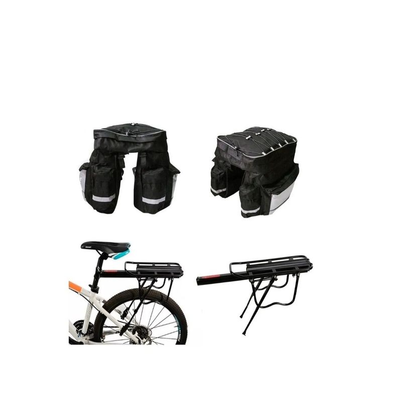 GENERICO - Bolso Alforja 48 Lts + Parrilla Bicicleta Tubo 50 Kgs Negro