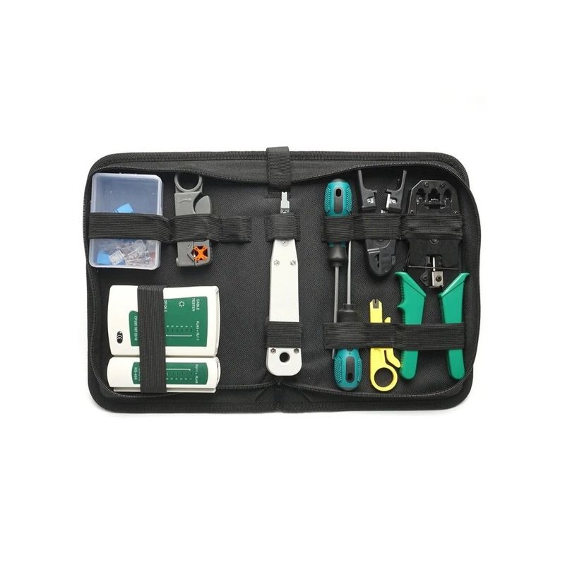 GENERICO - Kit Herramientas Para Redes Rj45-rj11-crimpeadora Bolso Negro