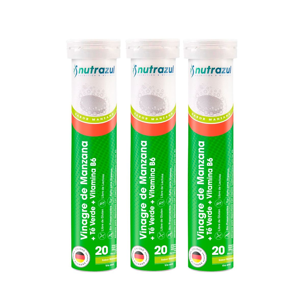 NUTRAZUL - Vinagre de Manzana 1000 mg + Té Verde + Vitamina B6 - Pack 3 unidades