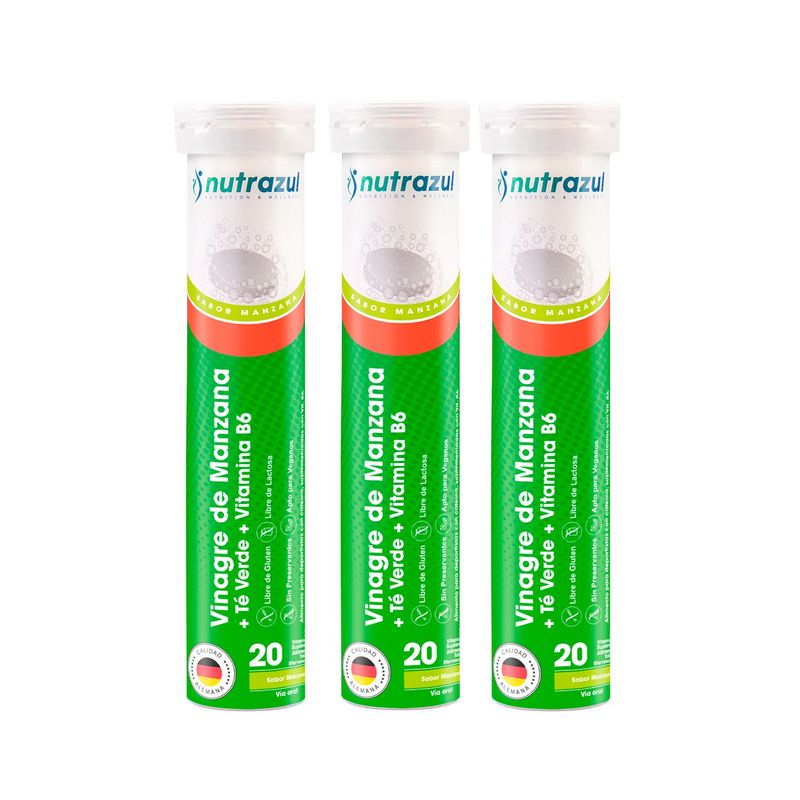 NUTRAZUL - Vinagre de Manzana 1000 mg + Té Verde + Vitamina B6 - Pack 3 unidades