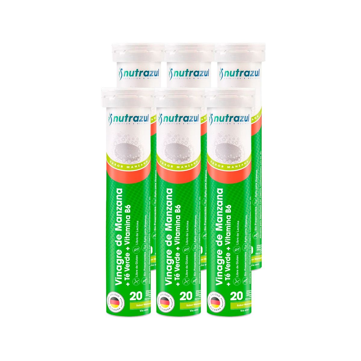 NUTRAZUL - Vinagre de Manzana 1000 mg + Té Verde + Vitamina B6 - Pack 6 unidades