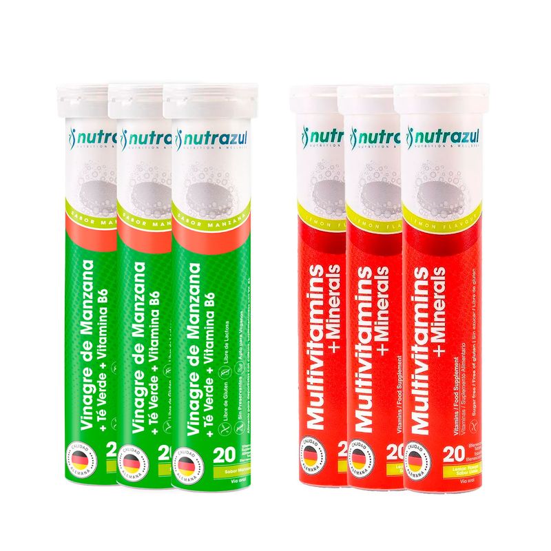 NUTRAZUL - Vinagre de Manzana - Té Verde  + Multivitamínico  - Pack 6 unidades