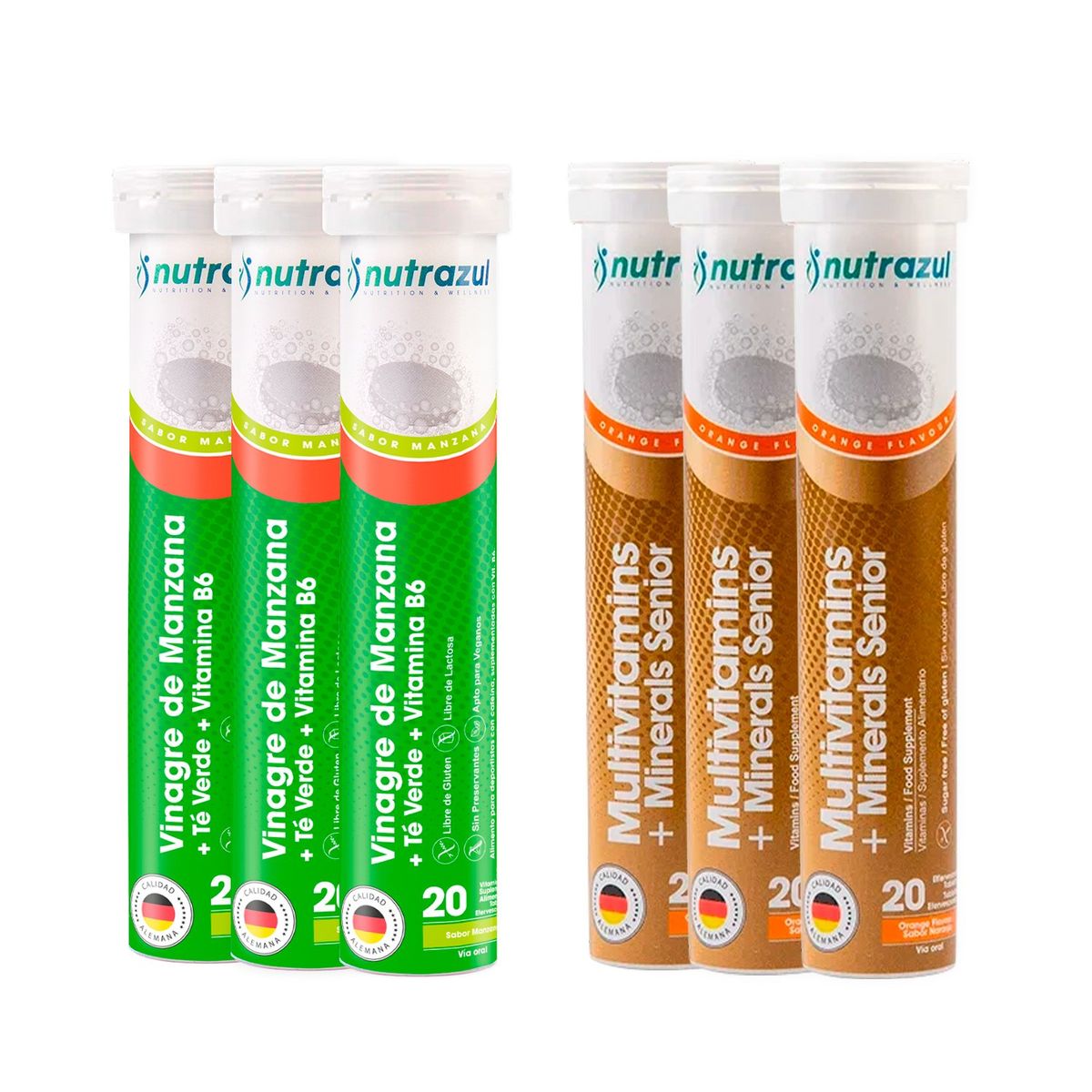 NUTRAZUL - Vinagre de Manzana - Té Verde  + Multivitamínicos Senior  - Pack 6 unidades