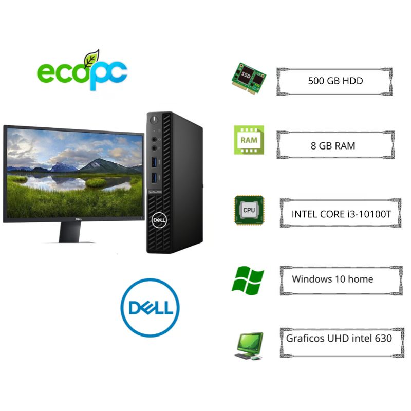 DELL - MicroPC Optiplex 3080M i3-10100T/ 8GB/ 500 GB HDD/ Monitor DELL E2420HS
