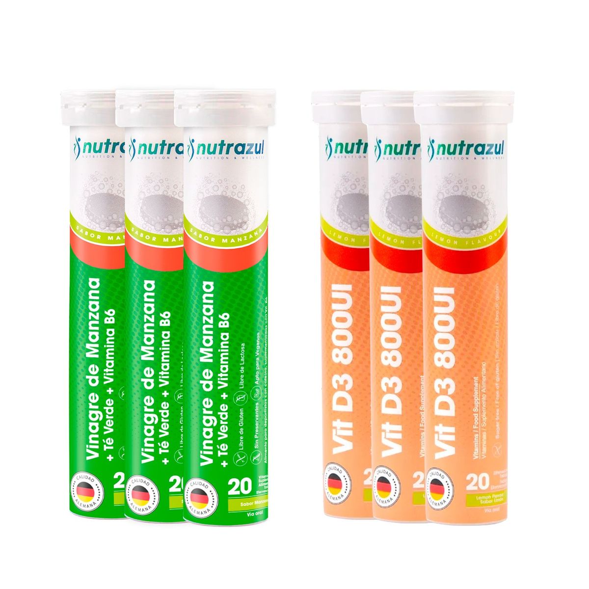 NUTRAZUL - Vinagre de Manzana - Té Verde (3) + Vitamina D3 (3)  - Pack 6 unidades