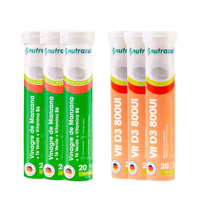 NUTRAZUL - Vinagre de Manzana - Té Verde (3) + Vitamina D3 (3)  - Pack 6 unidades