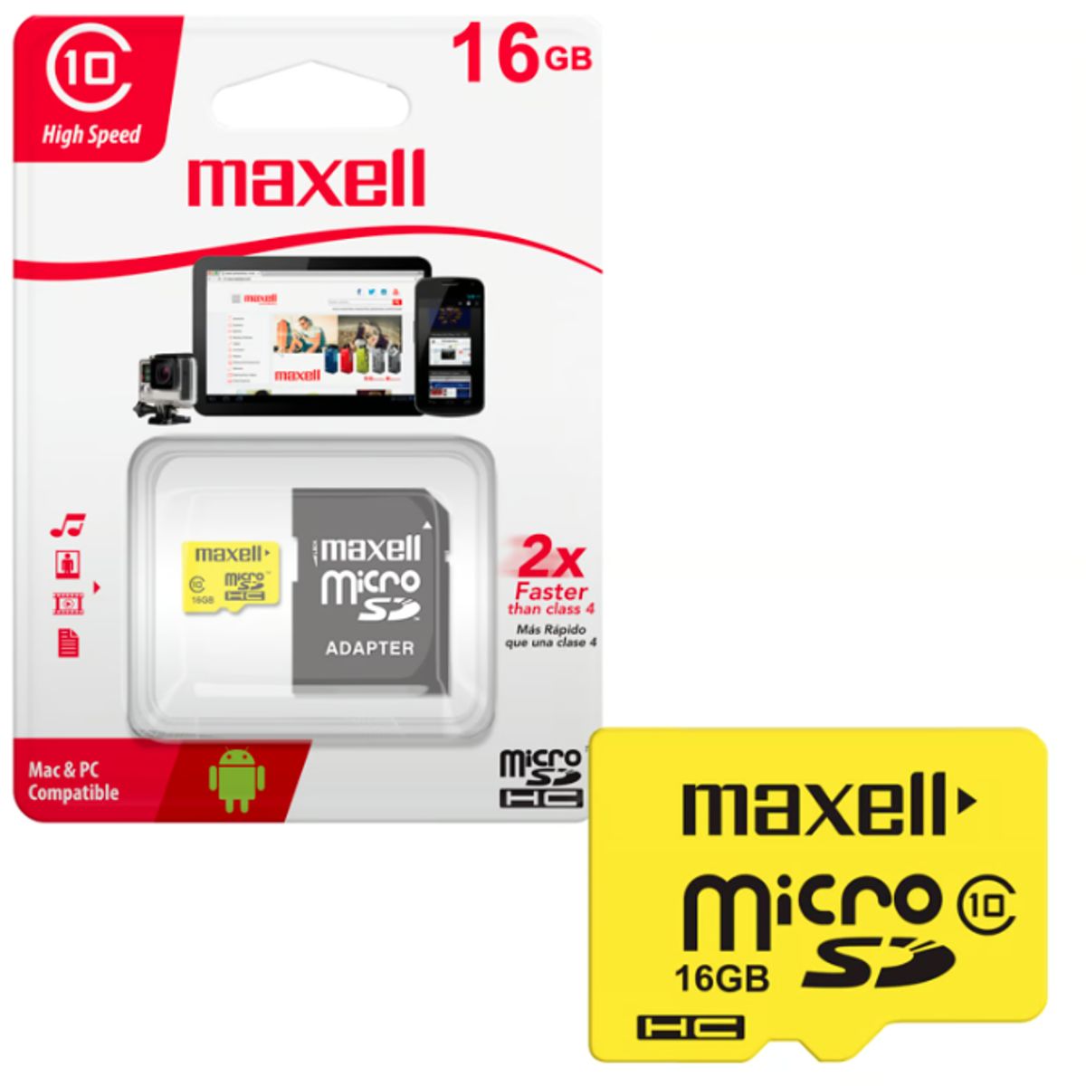 MAXELL - Tarjeta de memoria  Maxell MicroSD 16GB + Adaptador 90MB/s