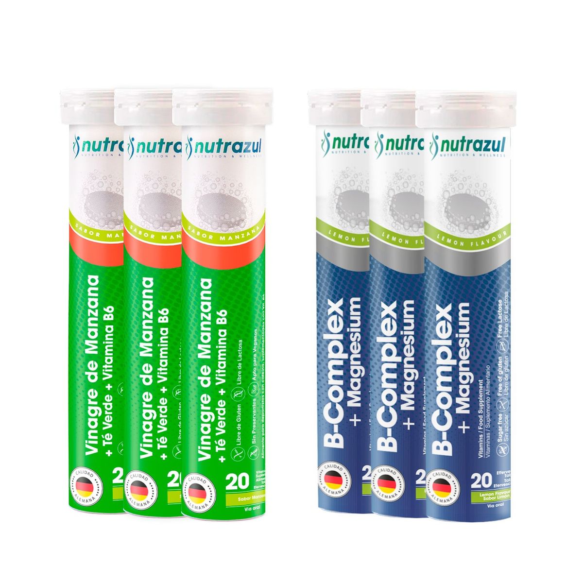 NUTRAZUL - Vinagre de Manzana - Té Verde  +  B-Complex -Magnesio  - Pack 6 unidades