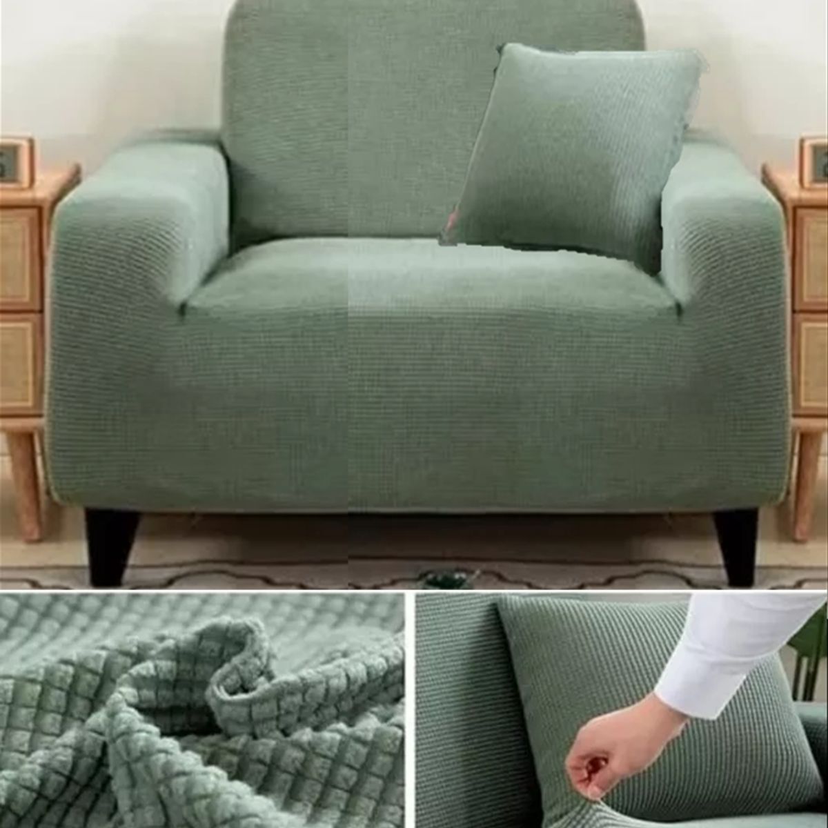 GENERICO - funda para sofá de 1 cuerpo tela gruesa cuadrille verde 90 a 140 cm