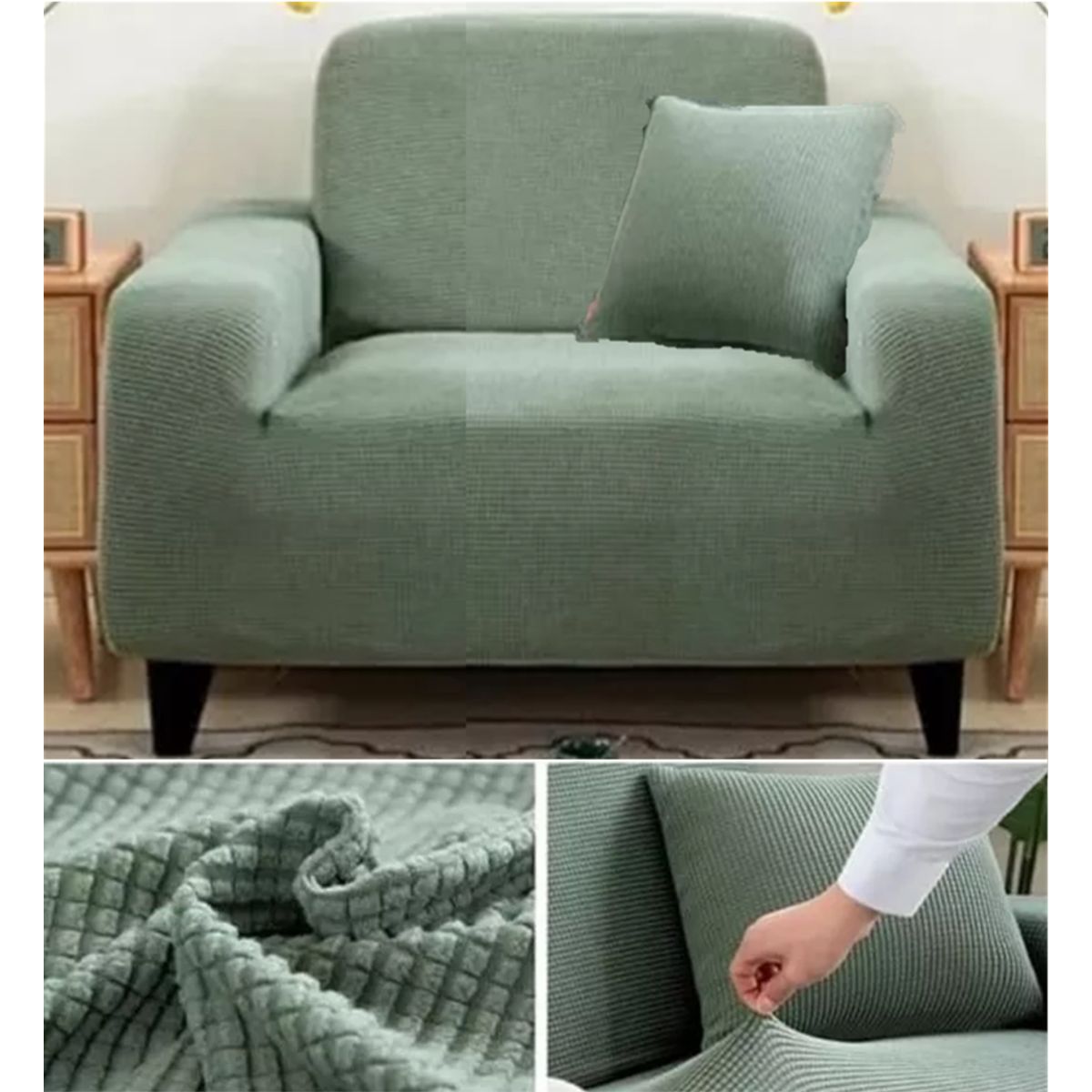 GENERICO - funda para sofá de 1 cuerpo tela gruesa cuadrille verde 90 a 140 cm
