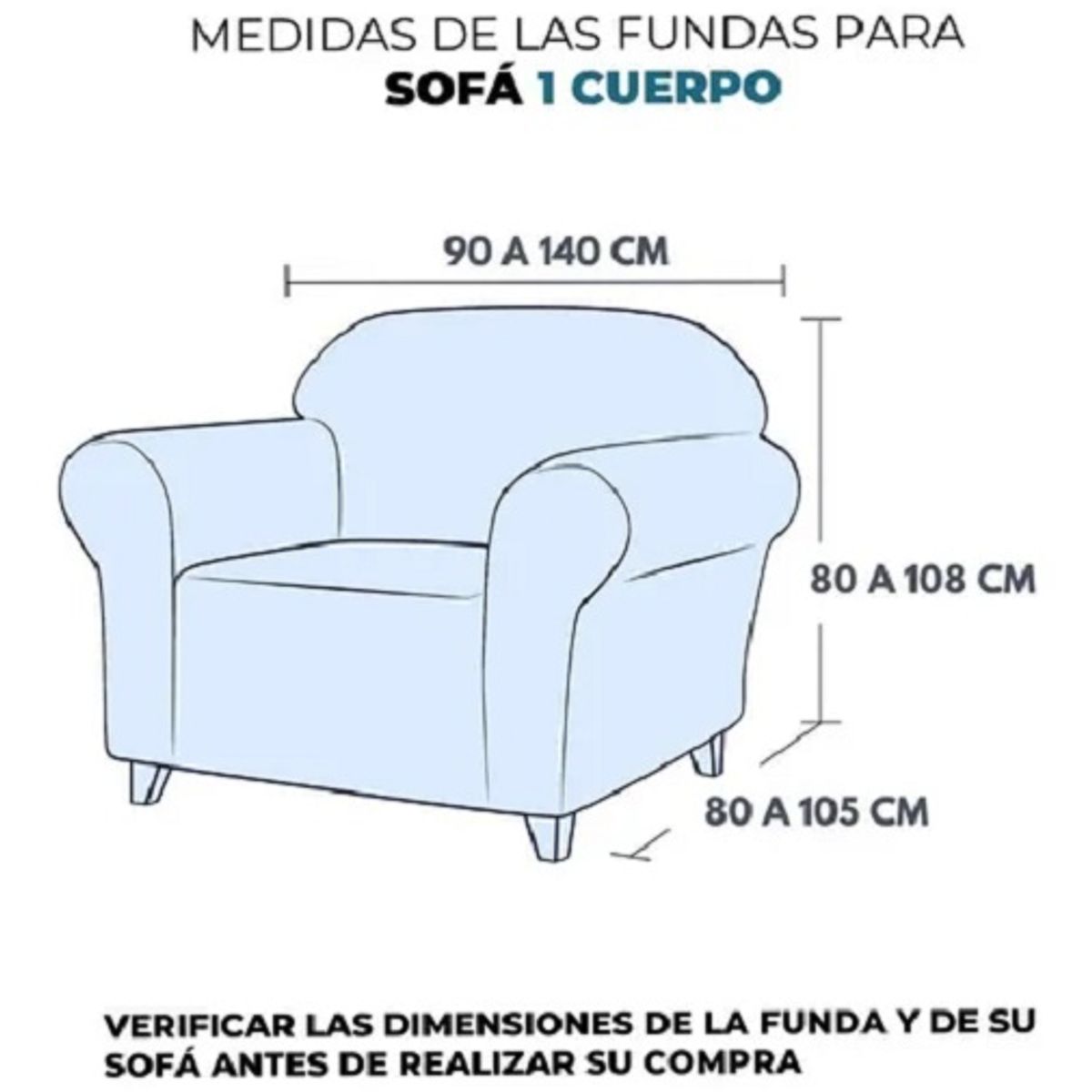 GENERICO - funda para sofá de 1 cuerpo tela gruesa cuadrille verde 90 a 140 cm