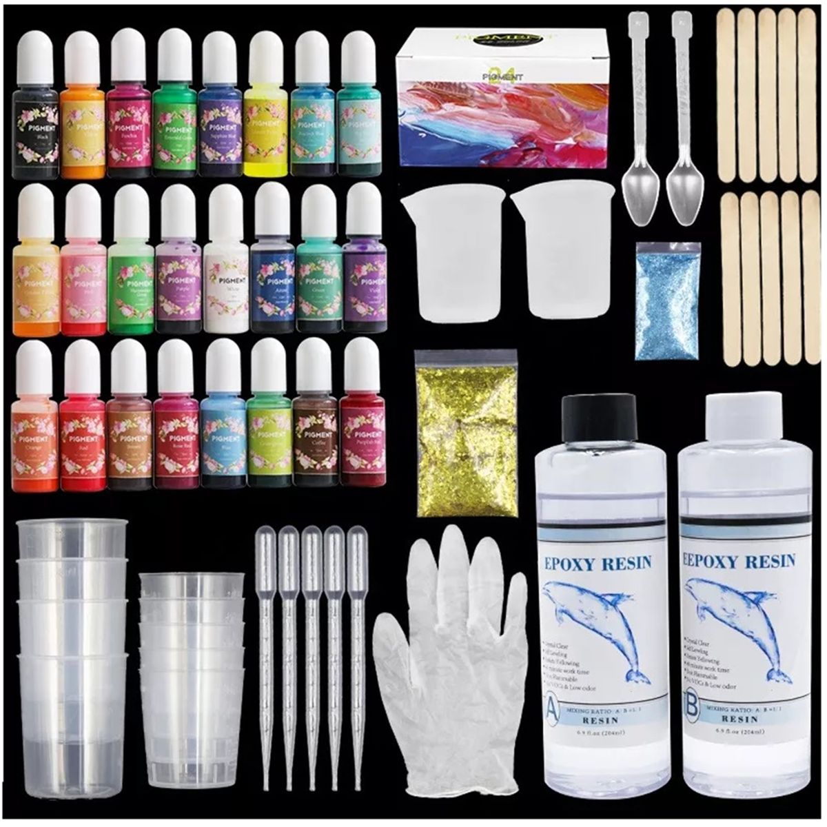 GENERICO - Kit Iniciación Resina Epóxica Cristal 57pcs 1:1 408ml