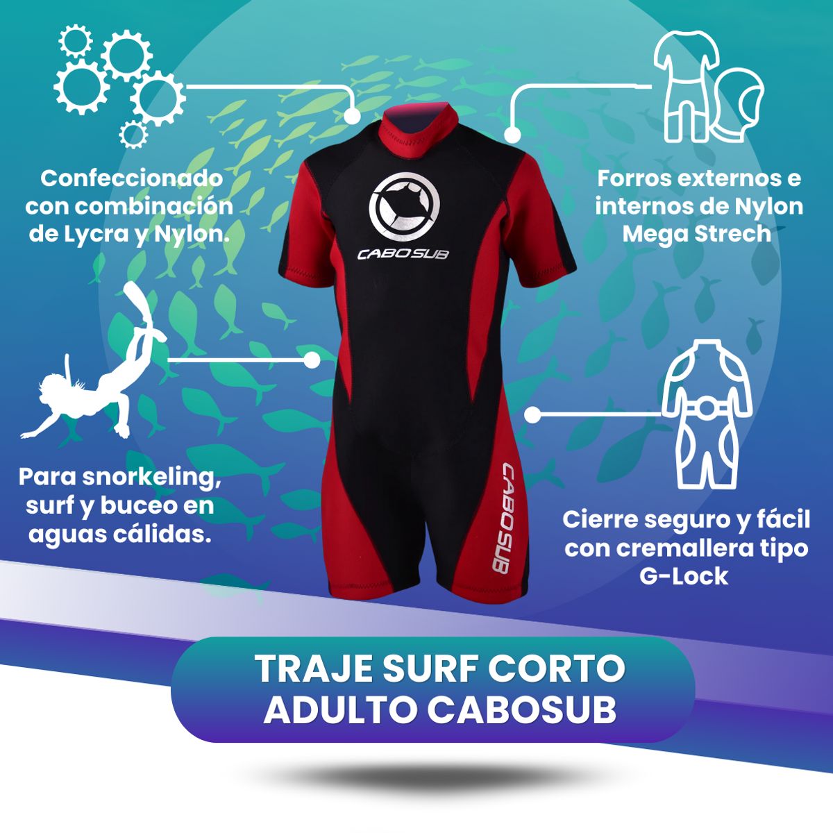 CABOSUB - Traje Surf Corto Cabosub Adulto Comodidad y Flexibilidad TXS