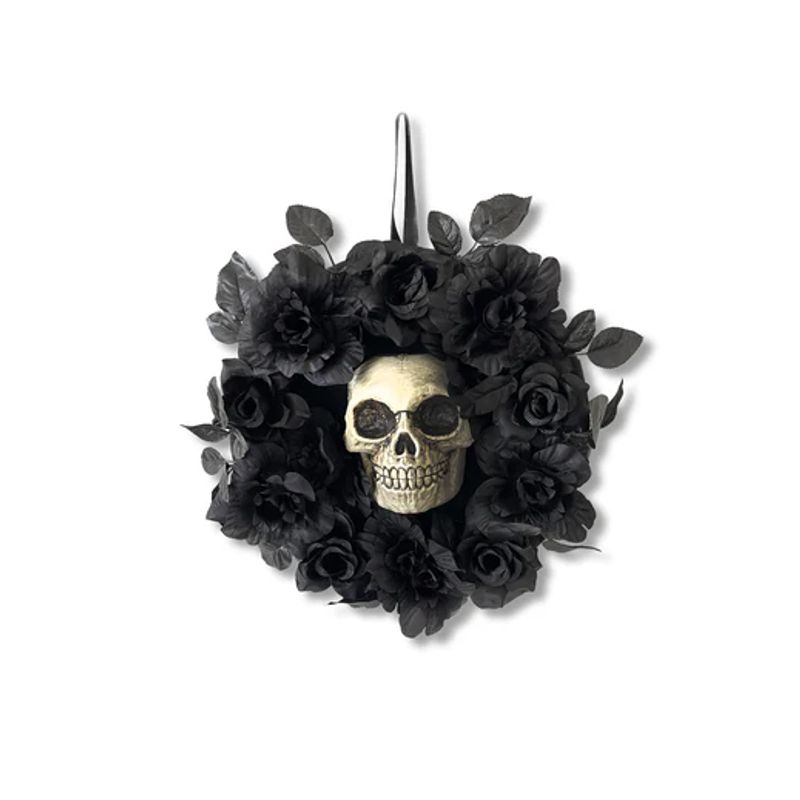 FRANK & MORTIS - Adorno Puerta Calavera Y Rosas Negras Deco Halloween F&m