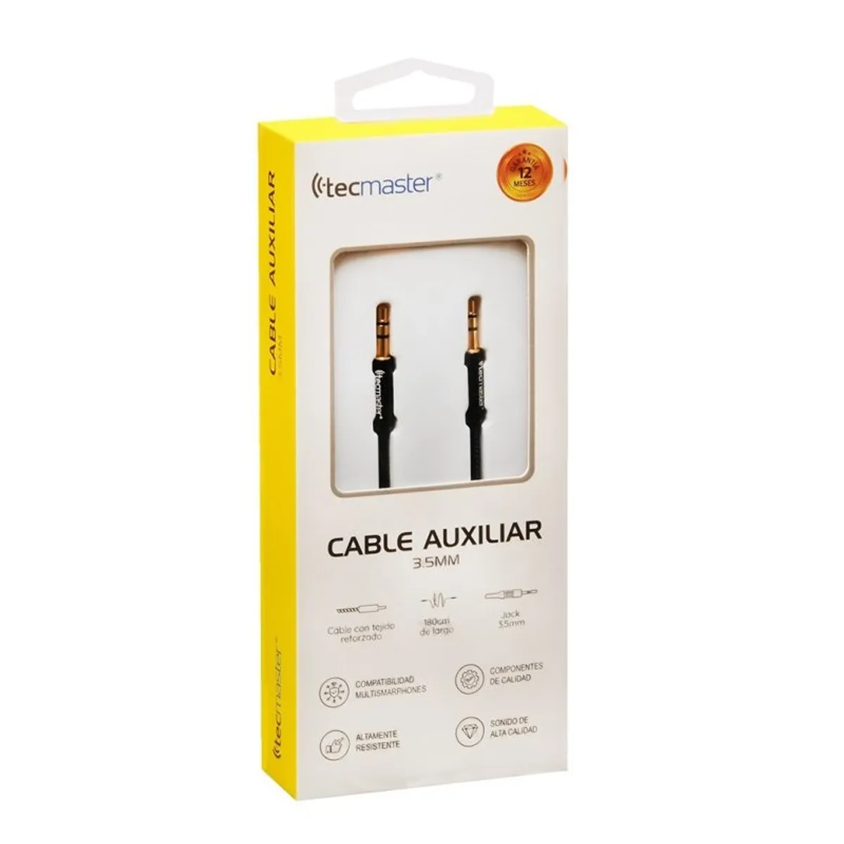 TECMASTER - Cable de Audio Auxiliar Audio 3.5 Mm De 1.8 Mts Textil Negro