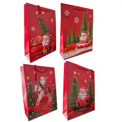 GENERICO - 12 Bolsas de Regalo Navidad Premium Chica Roja + Cinta