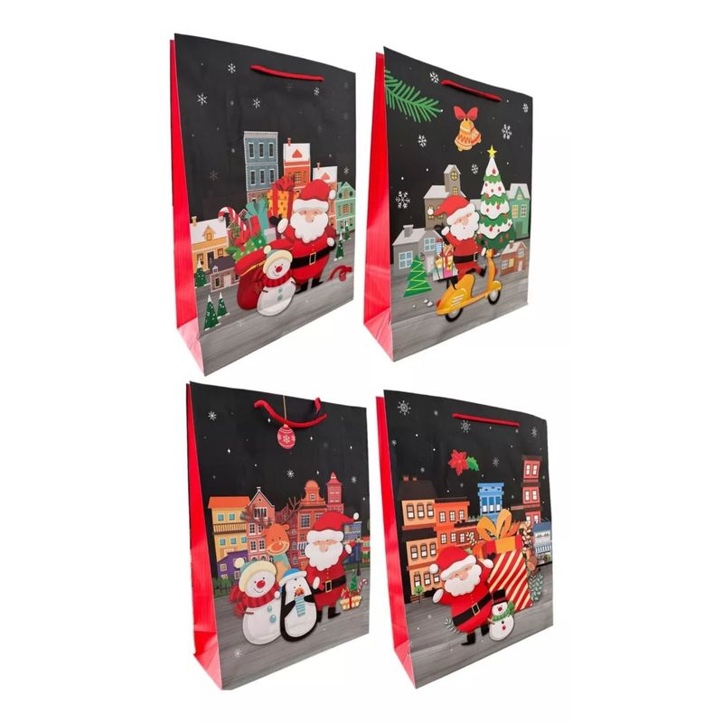 GENERICO - 12 Bolsas de Regalo Navidad Premium Chica Negra + Cinta