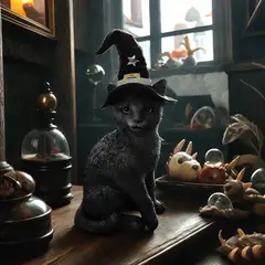 FRANK & MORTIS - Gato Negro Con Sombrero De Bruja Deco Halloween F&m