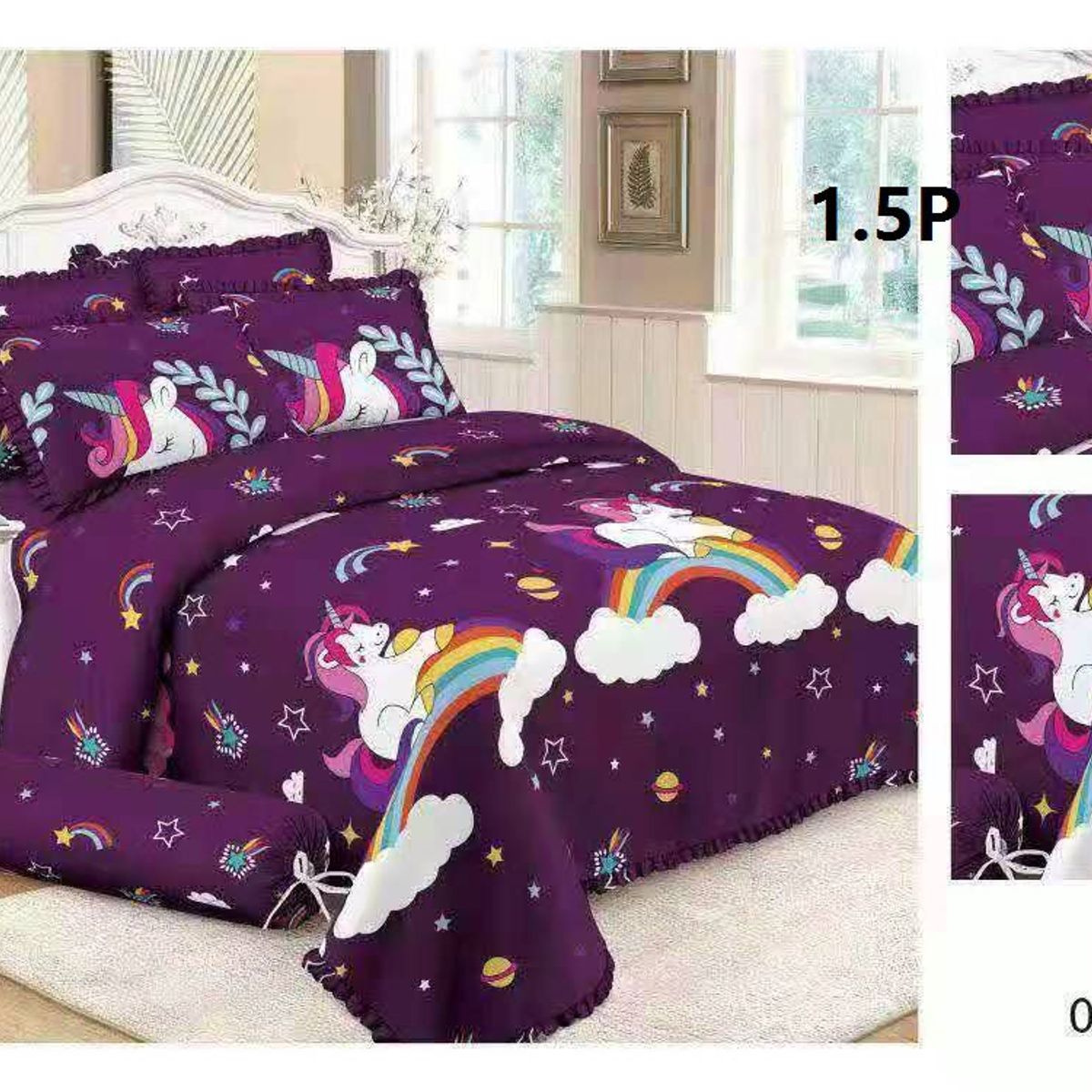 GENERICO - Cobertor Quilts de Verano 1,5 plaza - Violeta Unicornio