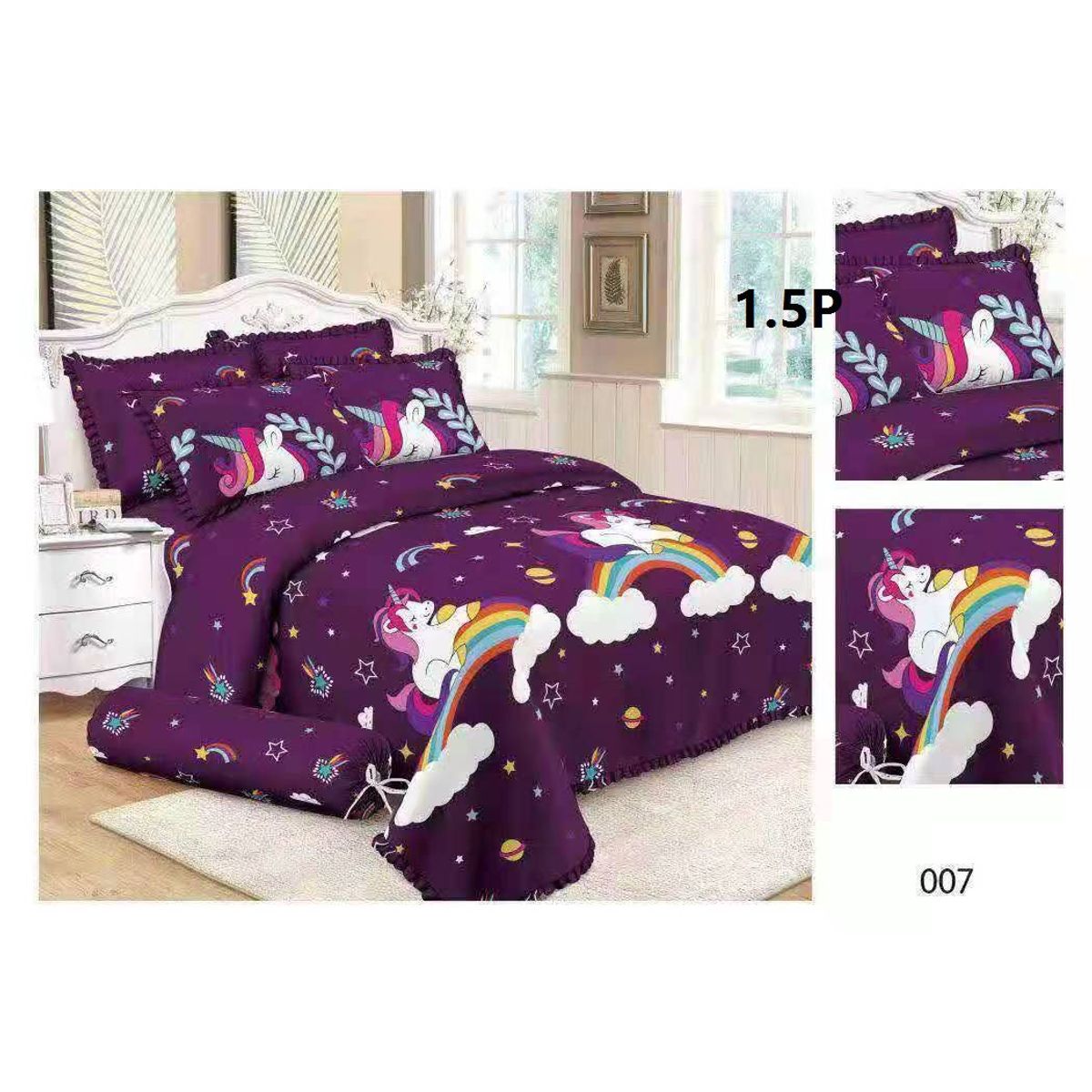 GENERICO - Cobertor Quilts de Verano 1,5 plaza - Violeta Unicornio