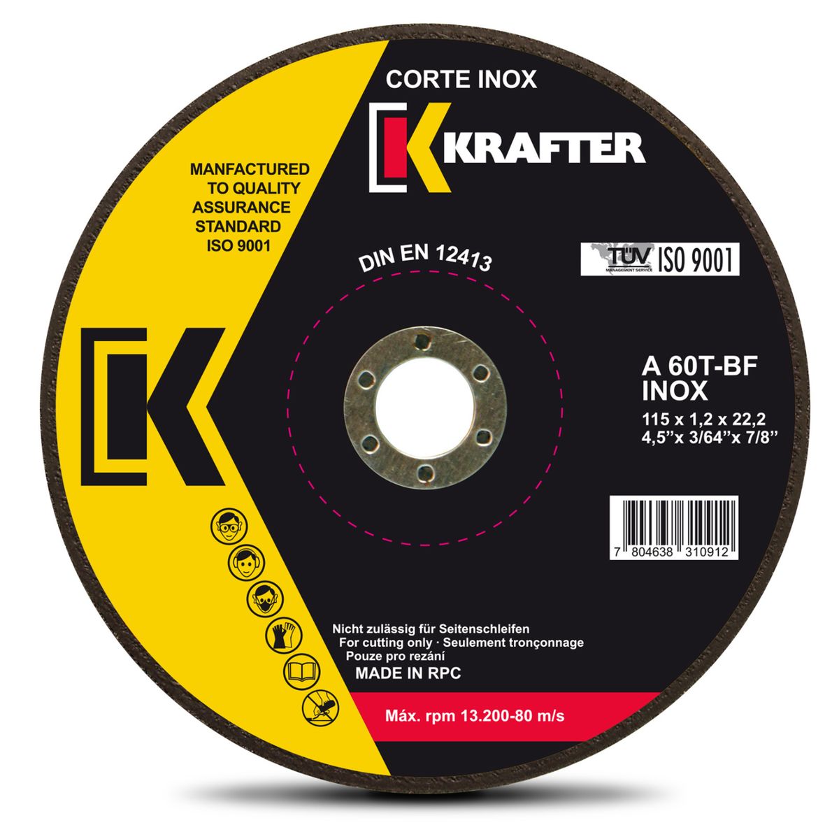 KRAFTER - Set 10 Discos De Corte Inox 4.5 Fino 1.2 Mm