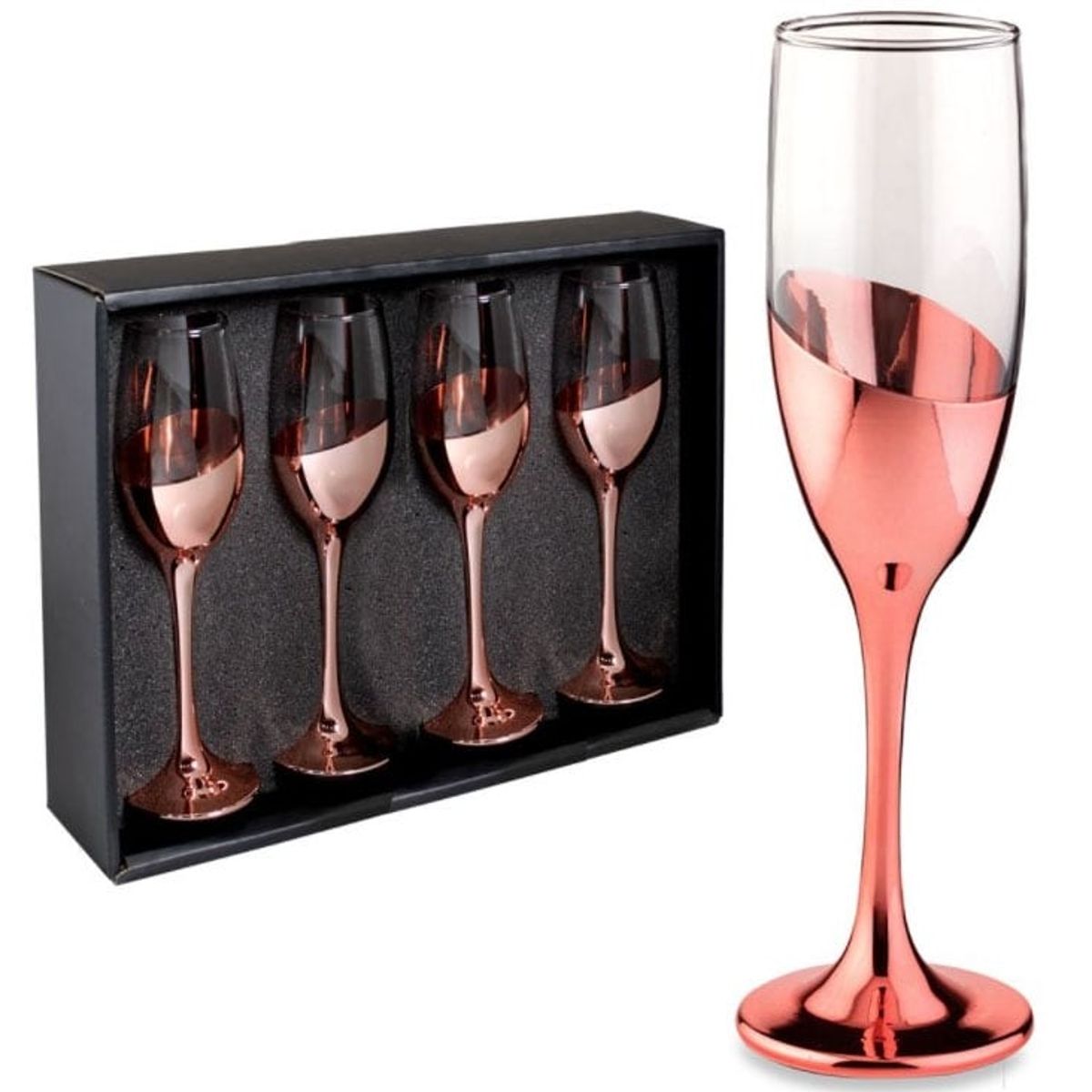 GENERICO - SET DE 4 COPAS ESPUMANTE COBRE
