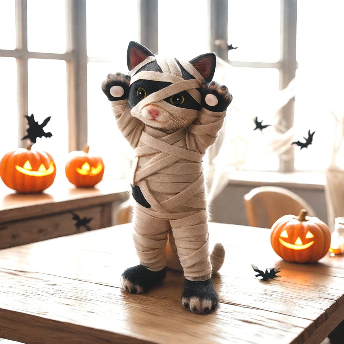FRANK & MORTIS - Gato Momia 30 Cm Decoración Halloween Estatua F&m