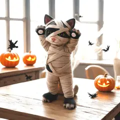FRANK & MORTIS - Gato Momia 30 Cm Decoración Halloween Estatua F&m