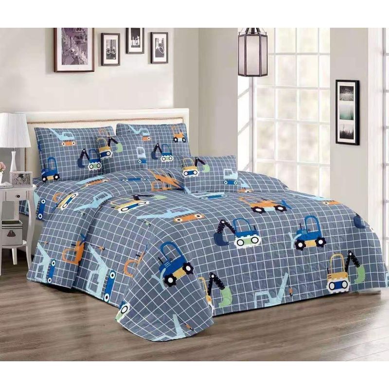 GENERICO - Cobertor Quilts de Verano 1,5 plaza - Gris Niño Camiones Constructor