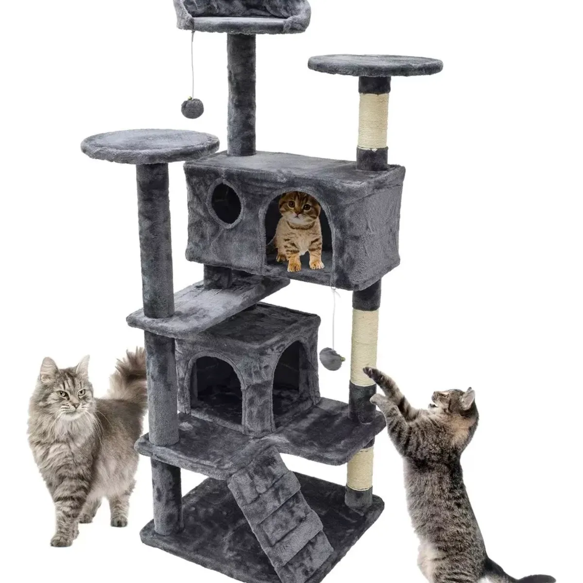 MUNDO MAGIA - Torre Rascador Para Gatos Con 2 Cajas Plegables Gris