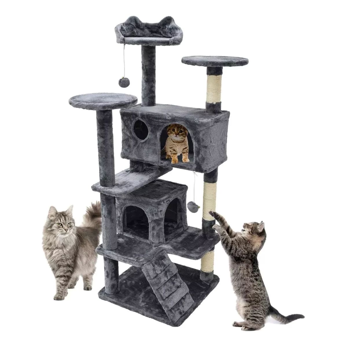 MUNDO MAGIA - Torre Rascador Para Gatos Con 2 Cajas Plegables Gris
