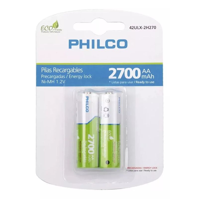 PHILCO - Pack 2 Pilas Recargables AA Philco 2700mha