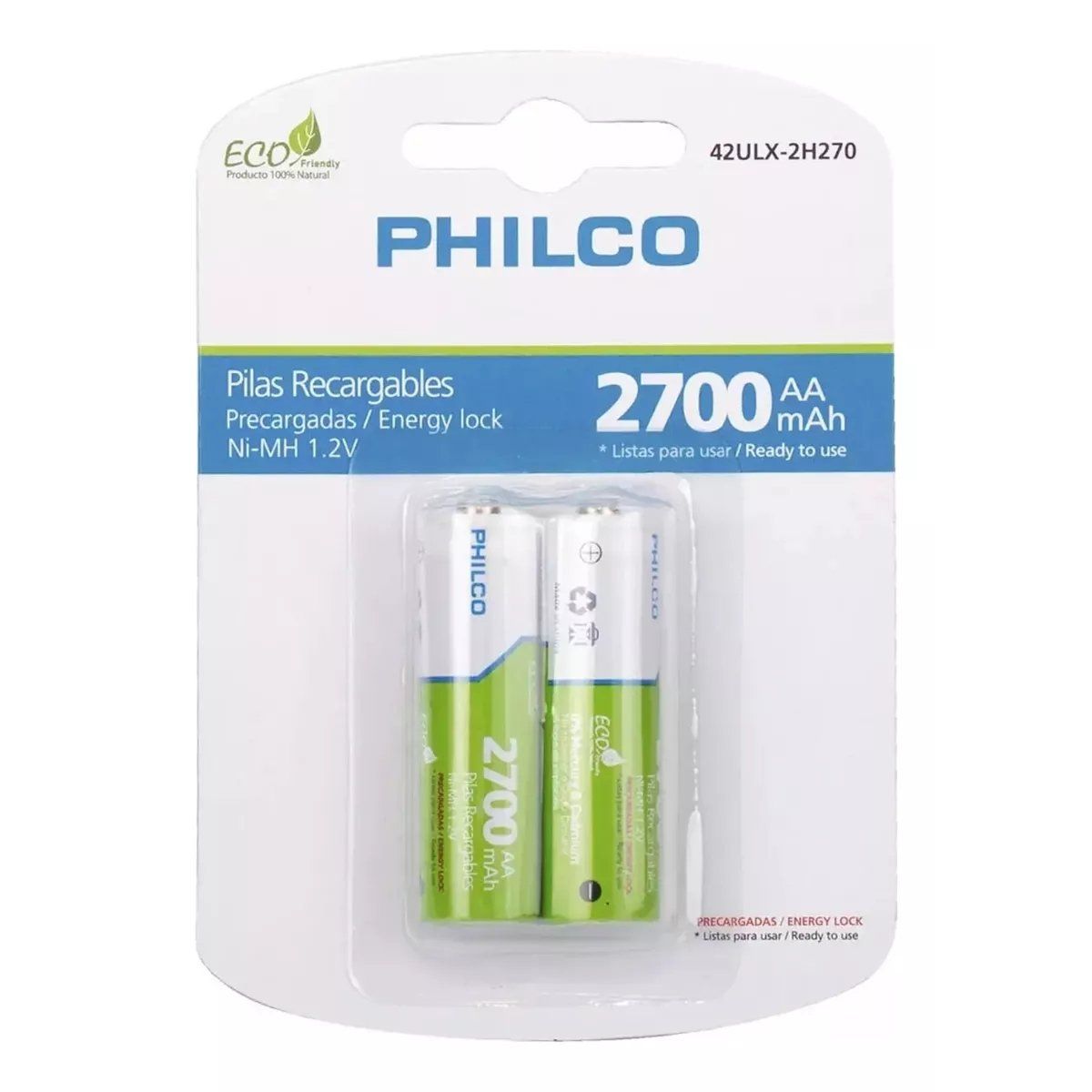 PHILCO - Pack 2 Pilas Recargables AA Philco 2700mha