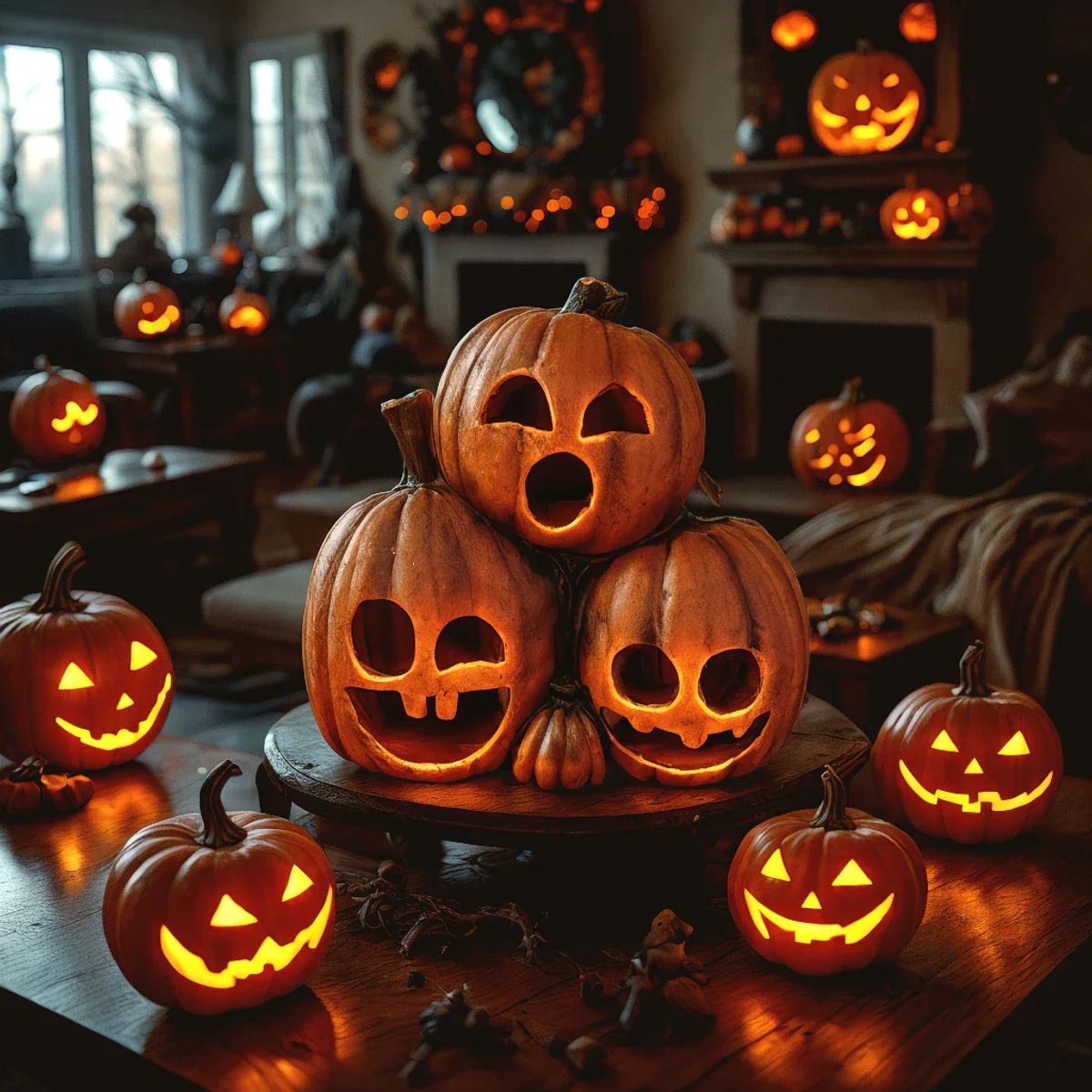 FRANK & MORTIS - Triple Calabaza Con Luz Led 29x27cm Decoración Halloween